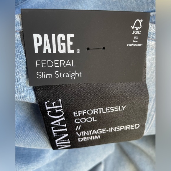 [36] NWT PAIGE Men’s Federal Slim Straight Vintage Jonah Wash Denim Jean - Picture 7 of 16